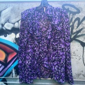 Free People Nina Purple Floral Poets Blouse